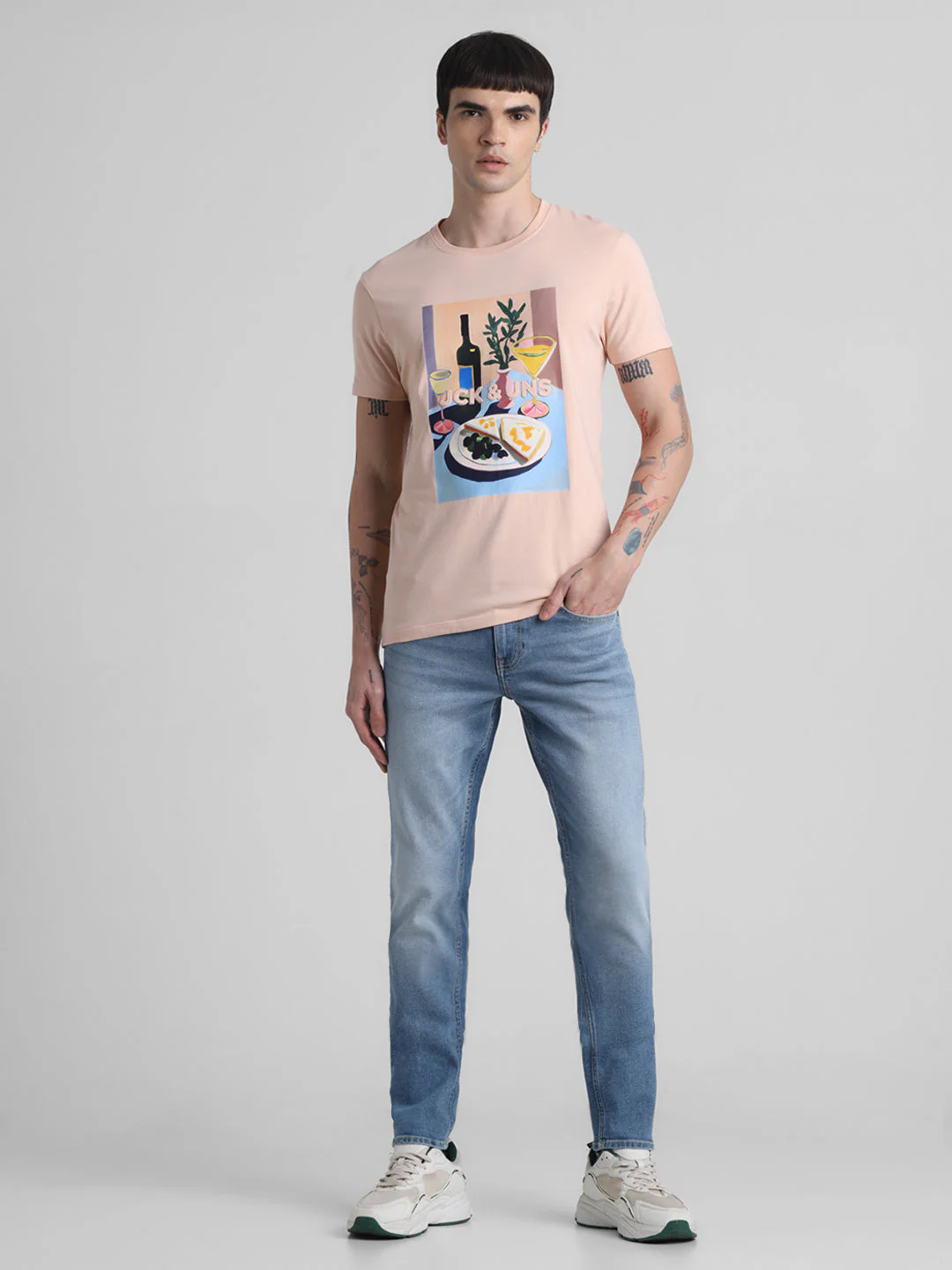 Peach Printed Slim Fit T-shirt - Image 6