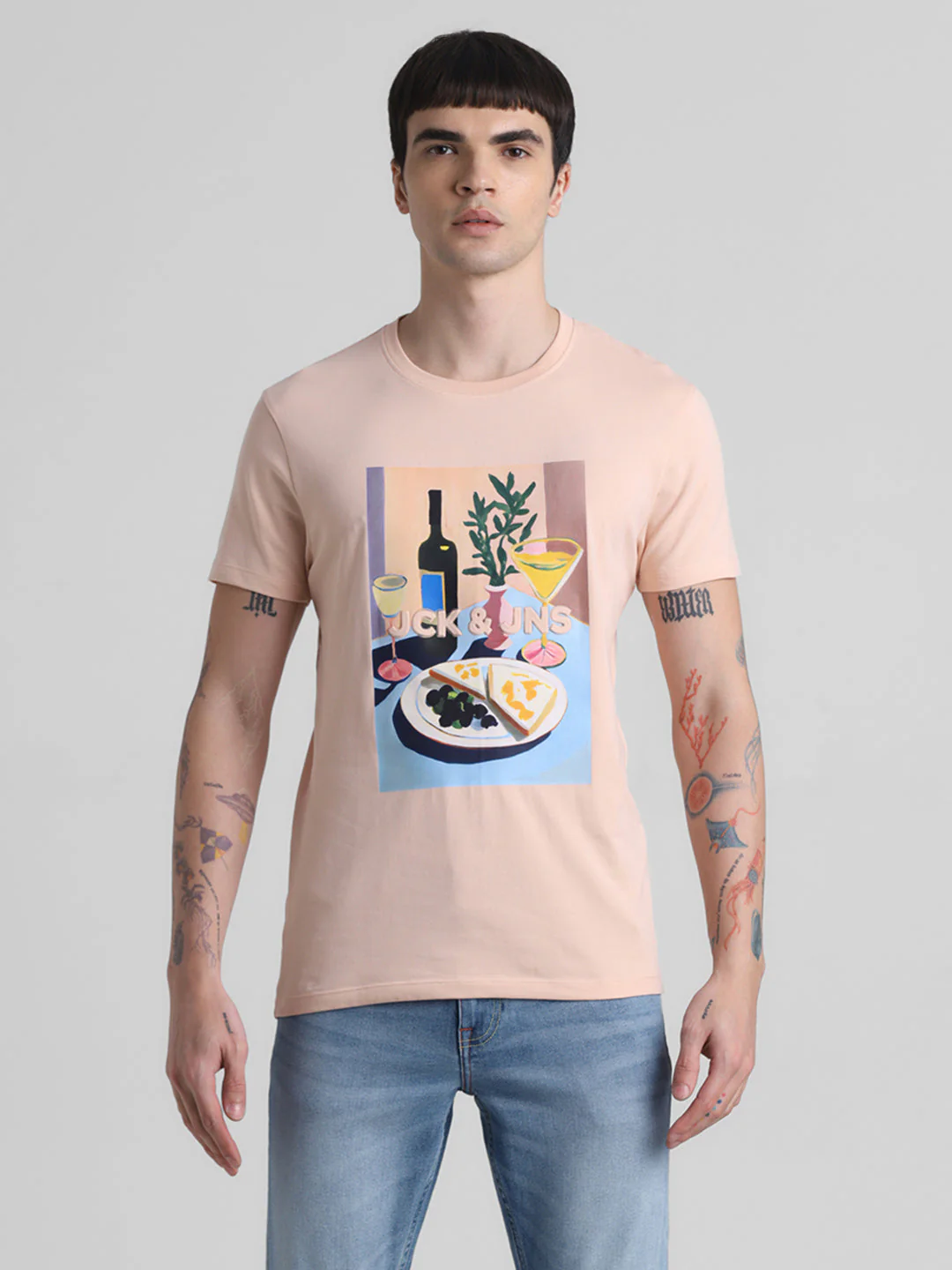 Peach Printed Slim Fit T-shirt - Image 8