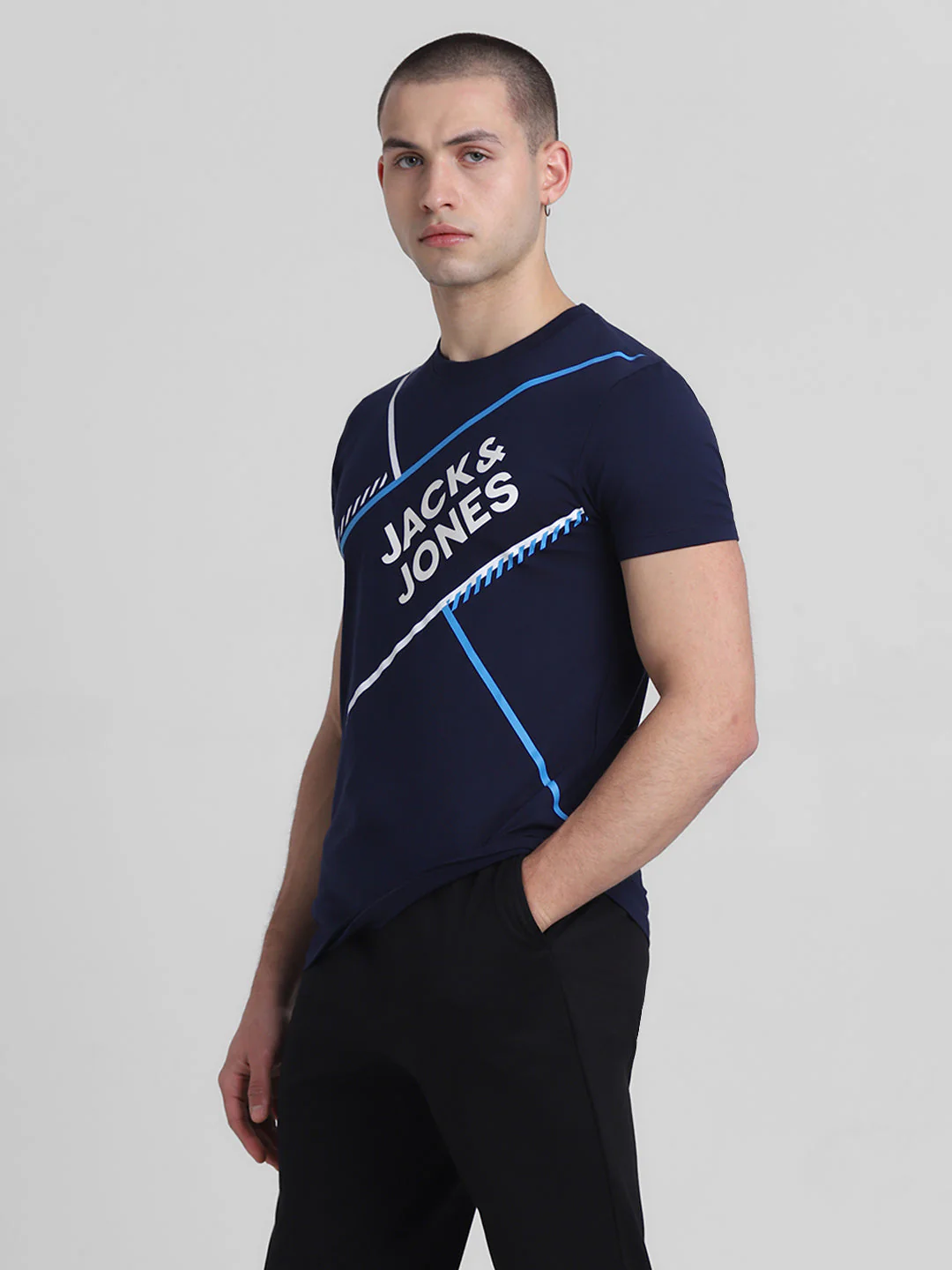 Navy Logo Print Cotton T-shirt - Image 3