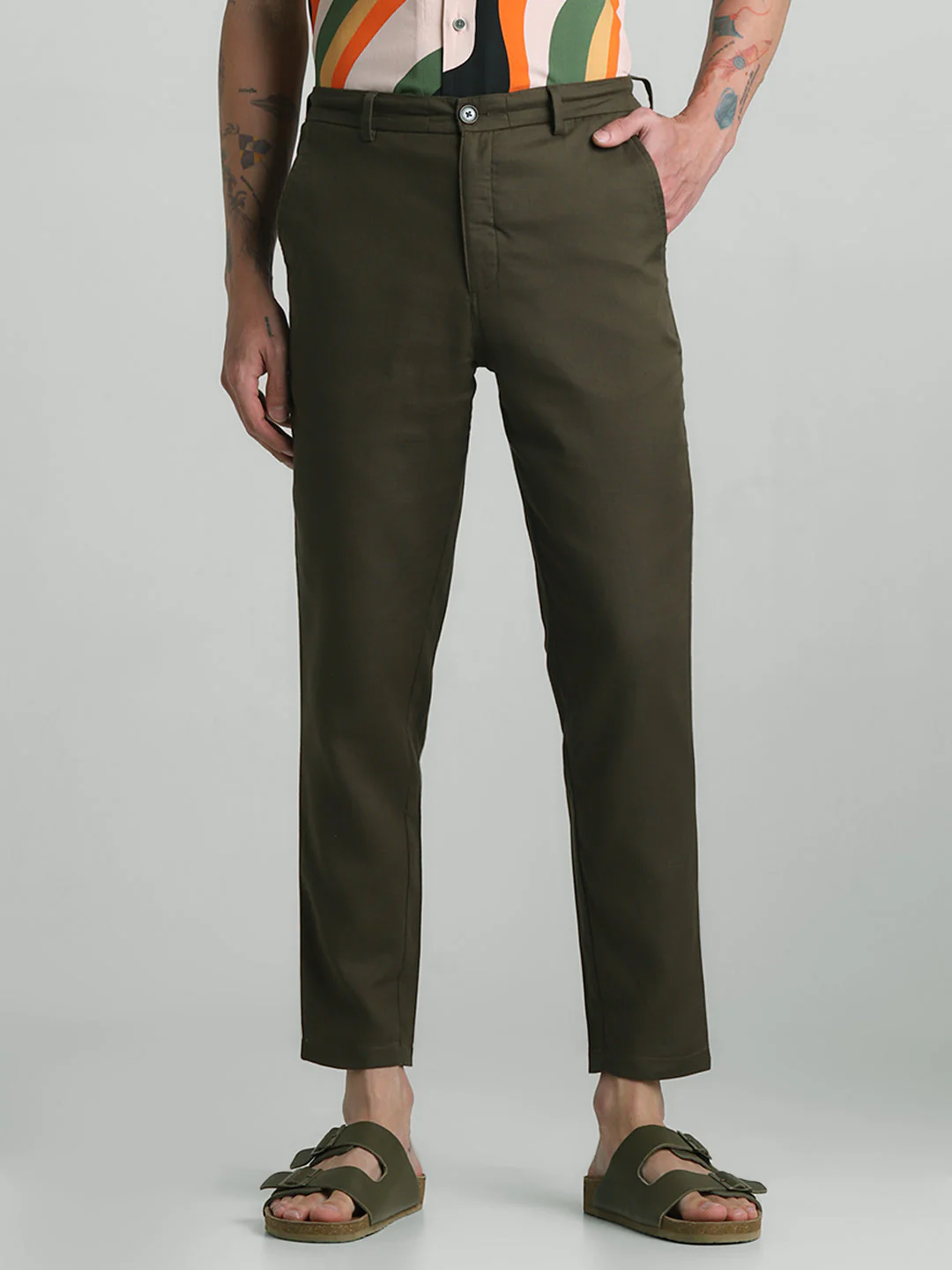 Olive Green Cotton Slim Fit Pants