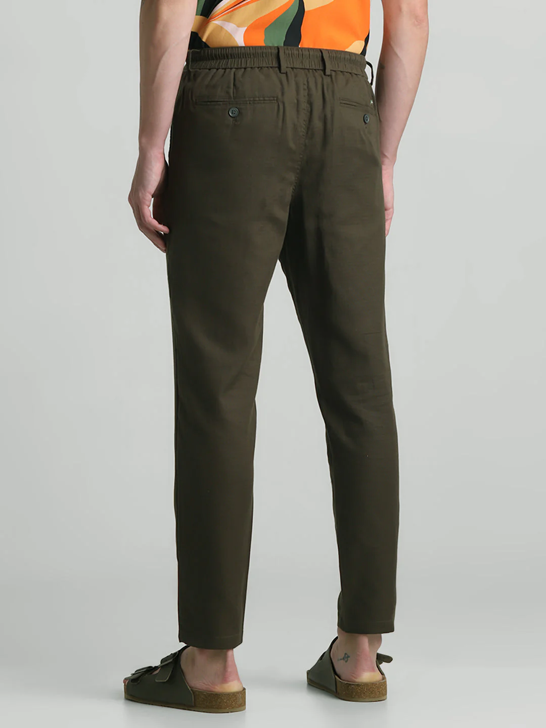 Olive Green Cotton Slim Fit Pants - Image 3