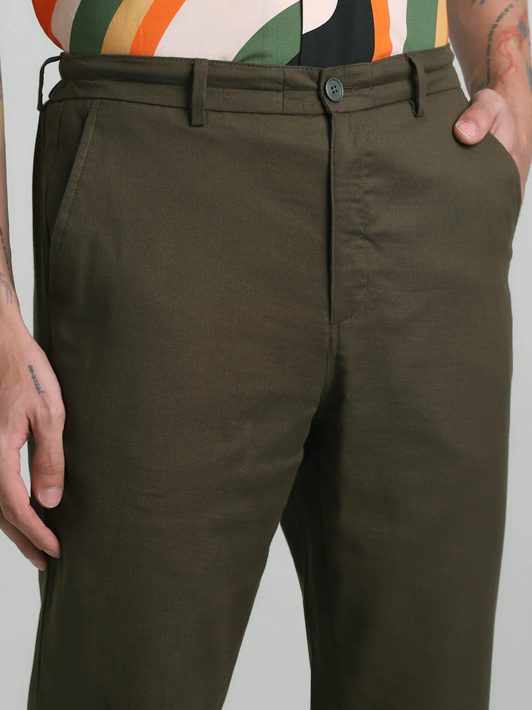 Olive Green Cotton Slim Fit Pants - Image 4