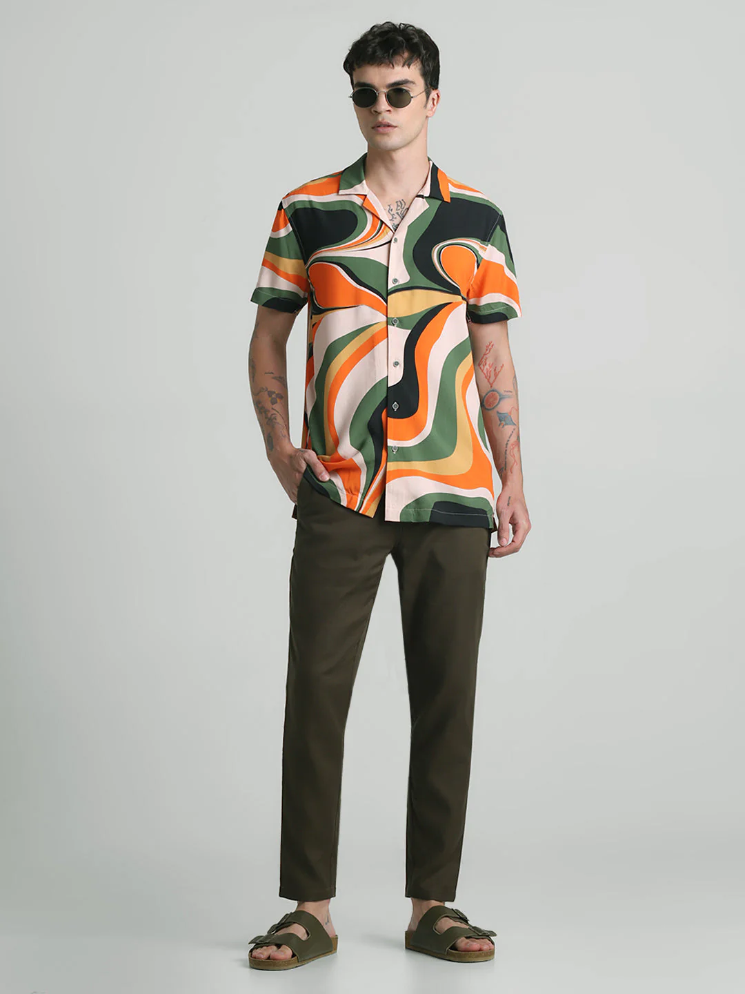 Olive Green Cotton Slim Fit Pants - Image 6