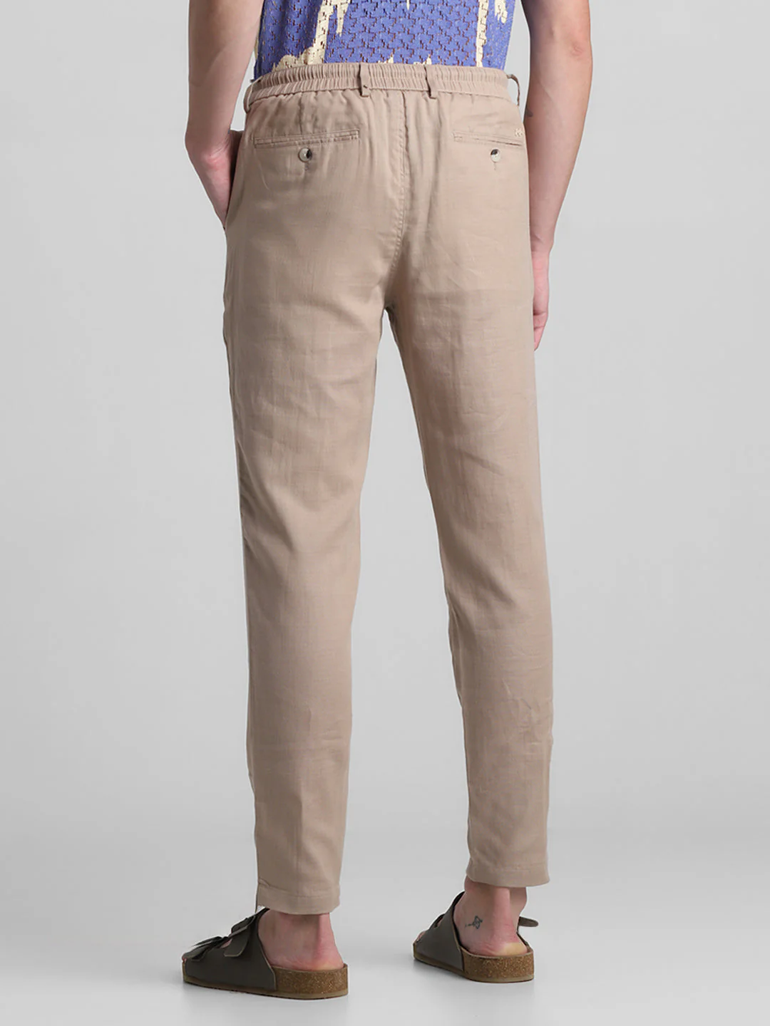 Beige Cotton Slim Fit Pants - Image 3
