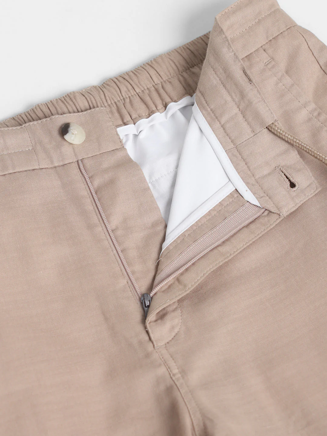 Beige Cotton Slim Fit Pants - Image 5