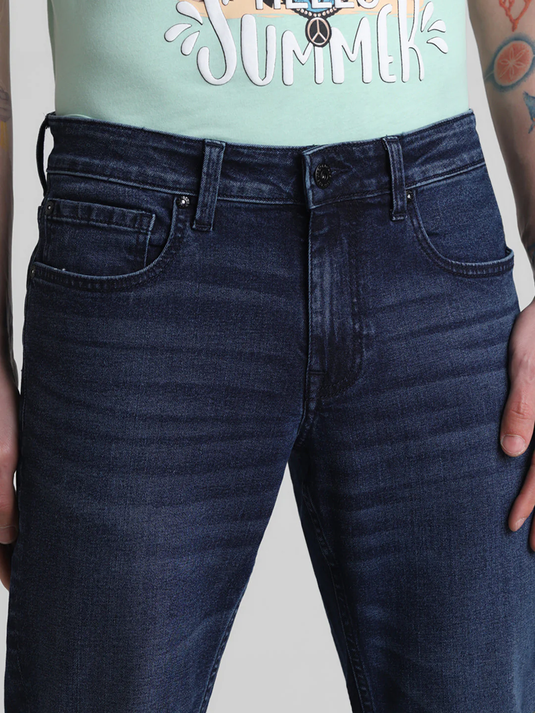 Dark Blue 5 Pocket Brak Cropped Jeans - Image 4