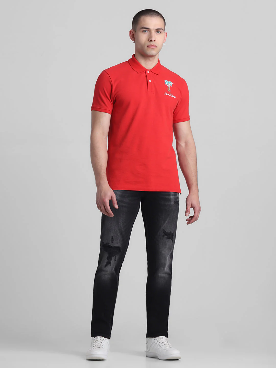 Red Applique Patchwork Printed Polo - Image 6
