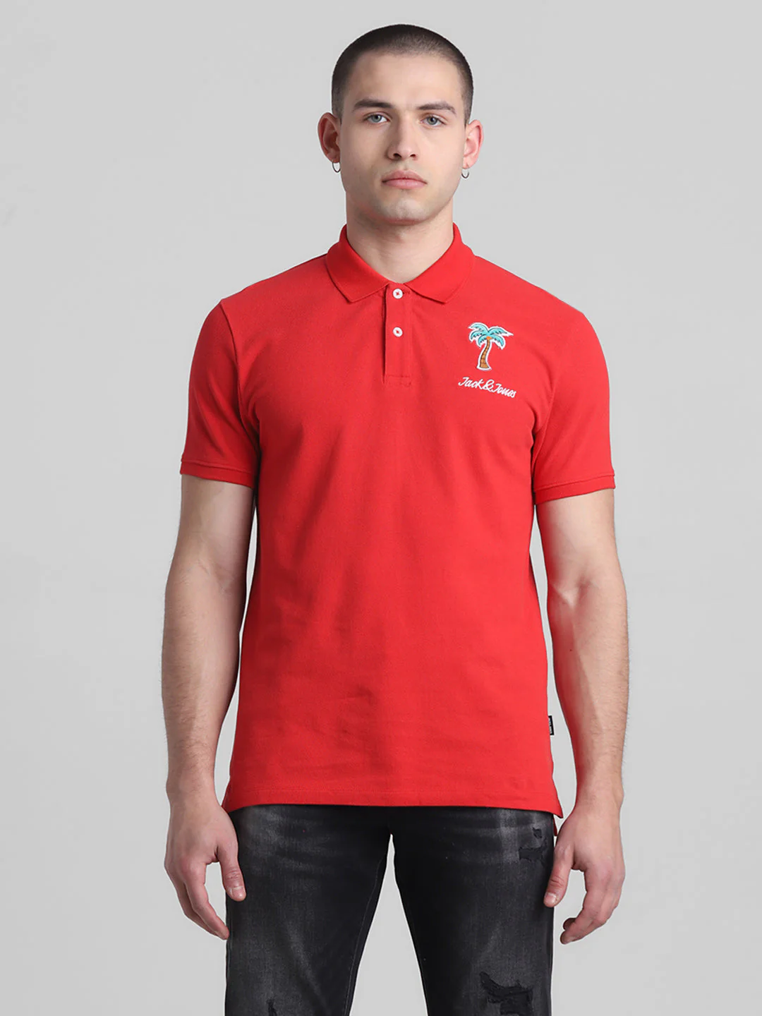 Red Applique Patchwork Printed Polo - Image 8