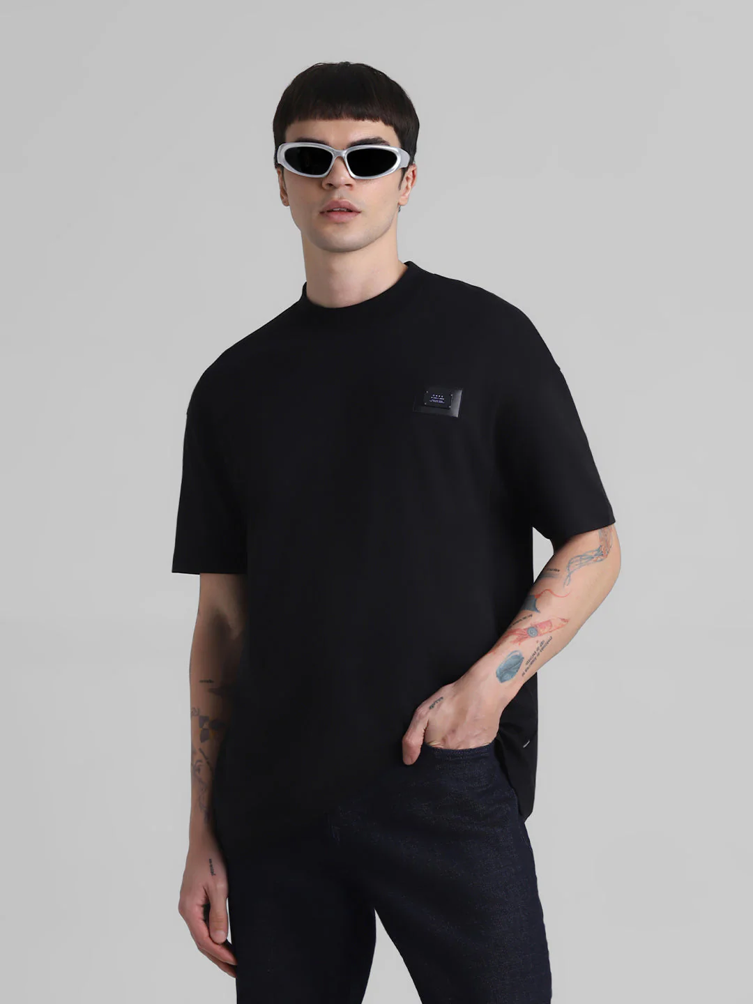 Black Boxy Fit Crew Neck T-shirt