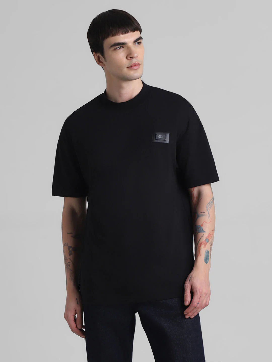 Black Boxy Fit Crew Neck T-shirt - Image 2