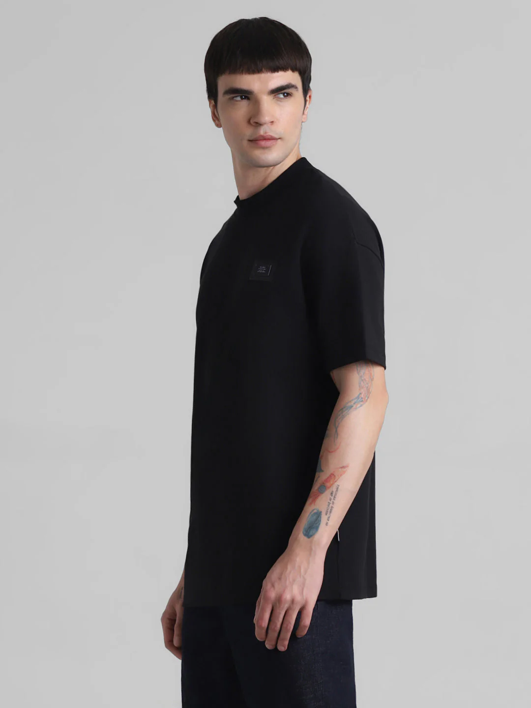 Black Boxy Fit Crew Neck T-shirt - Image 3
