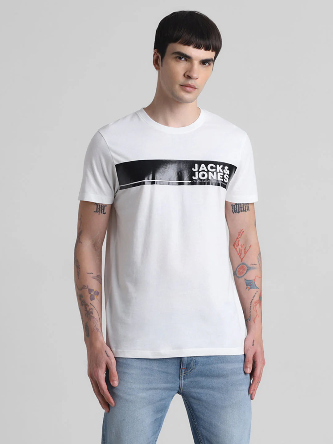 White Chest Print Cotton T-shirt - Image 2