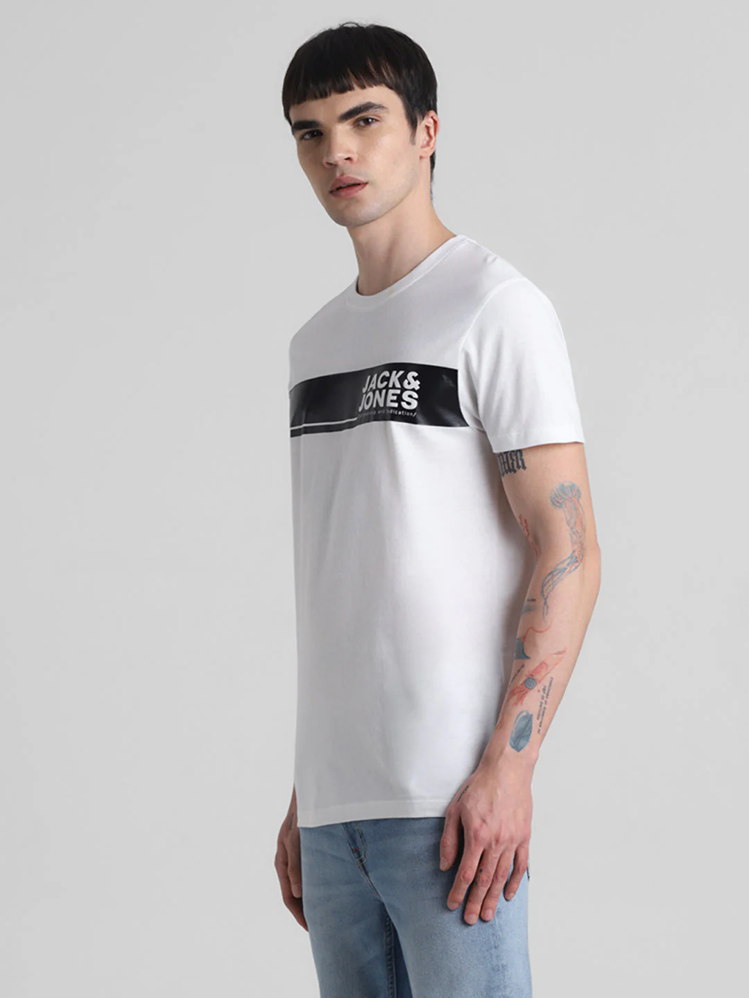 White Chest Print Cotton T-shirt - Image 3