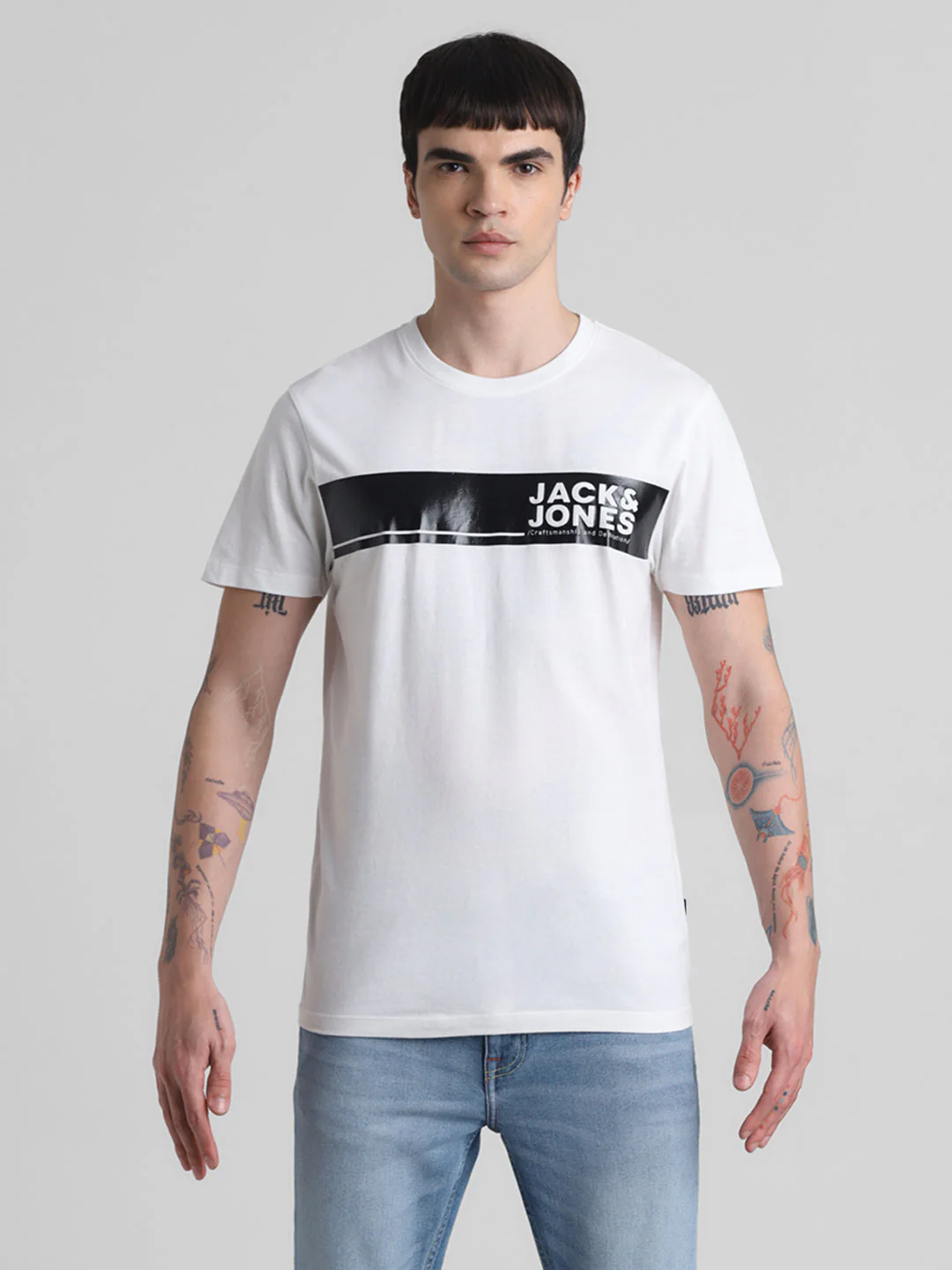 White Chest Print Cotton T-shirt - Image 8