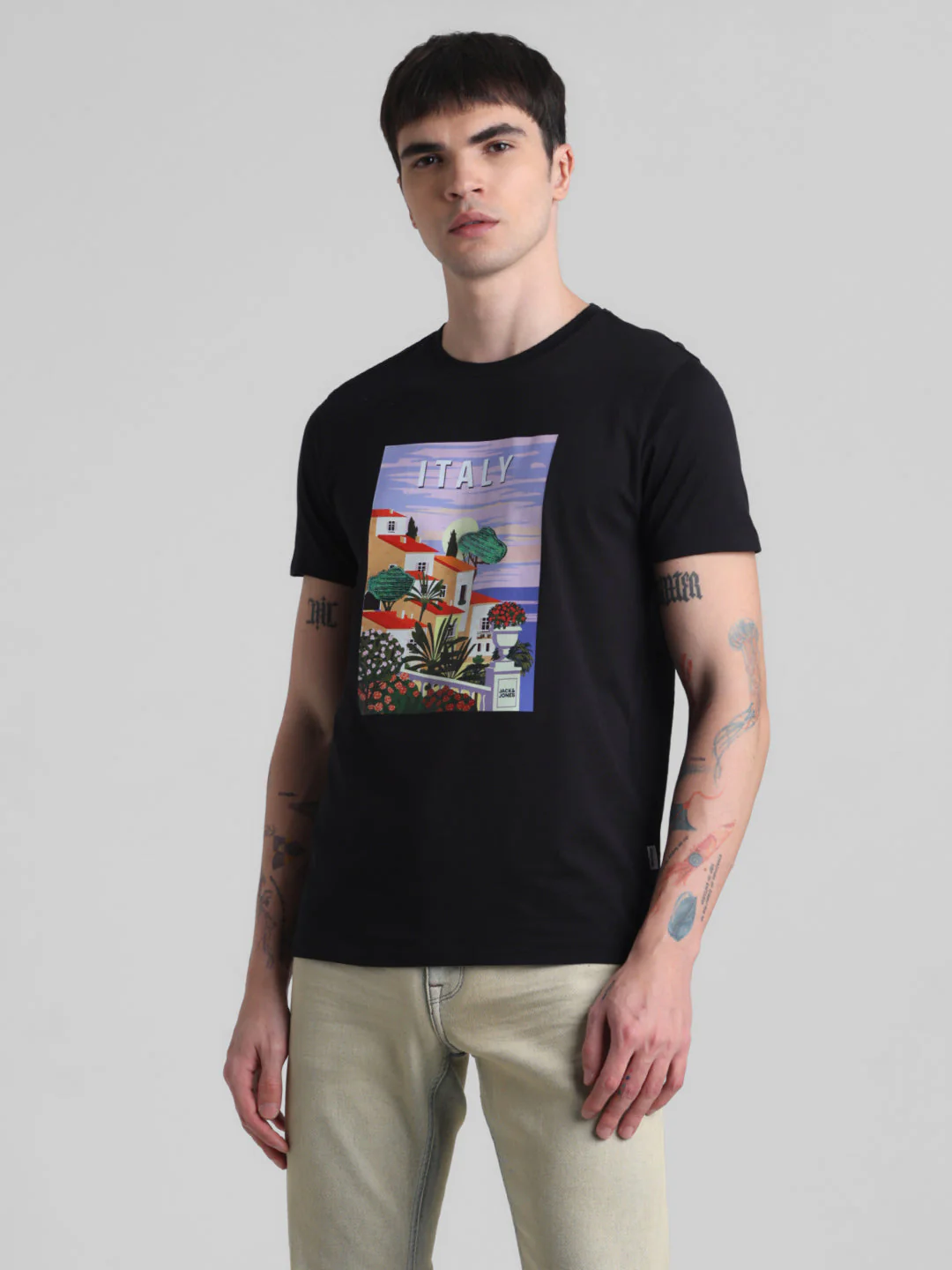 Black Italy Graphic Print Cotton T-shirt - Image 2
