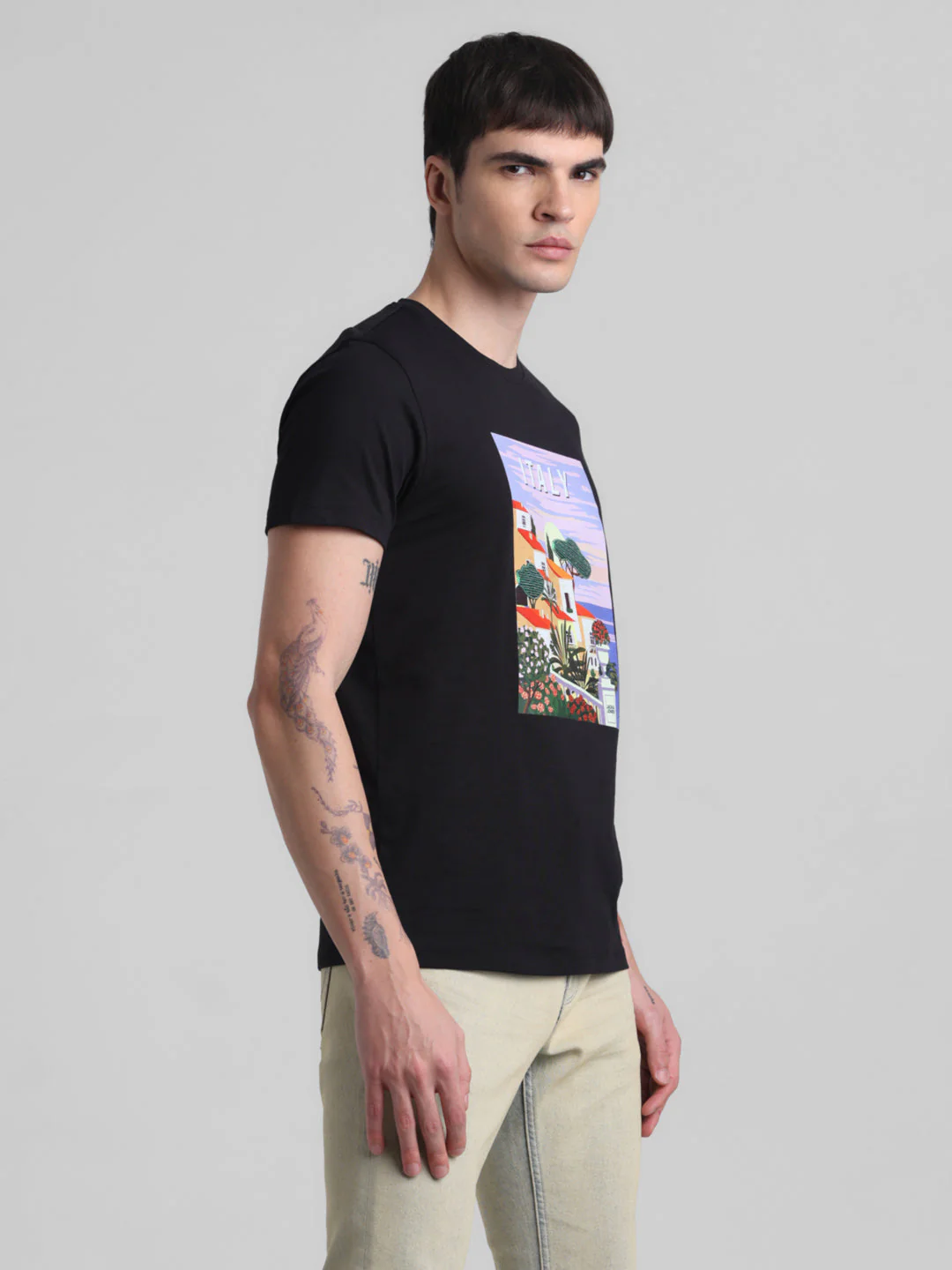 Black Italy Graphic Print Cotton T-shirt - Image 3