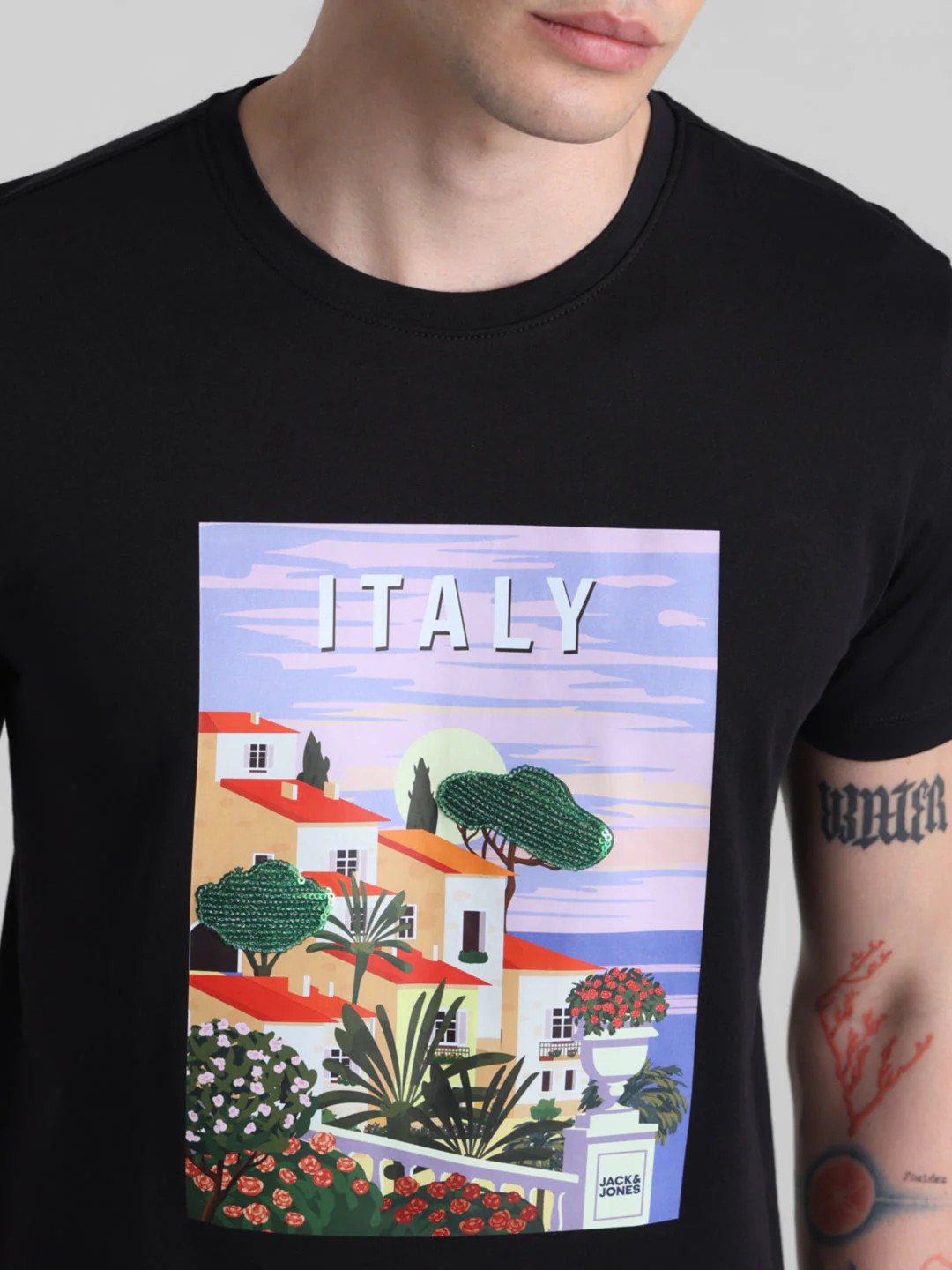 Black Italy Graphic Print Cotton T-shirt - Image 5