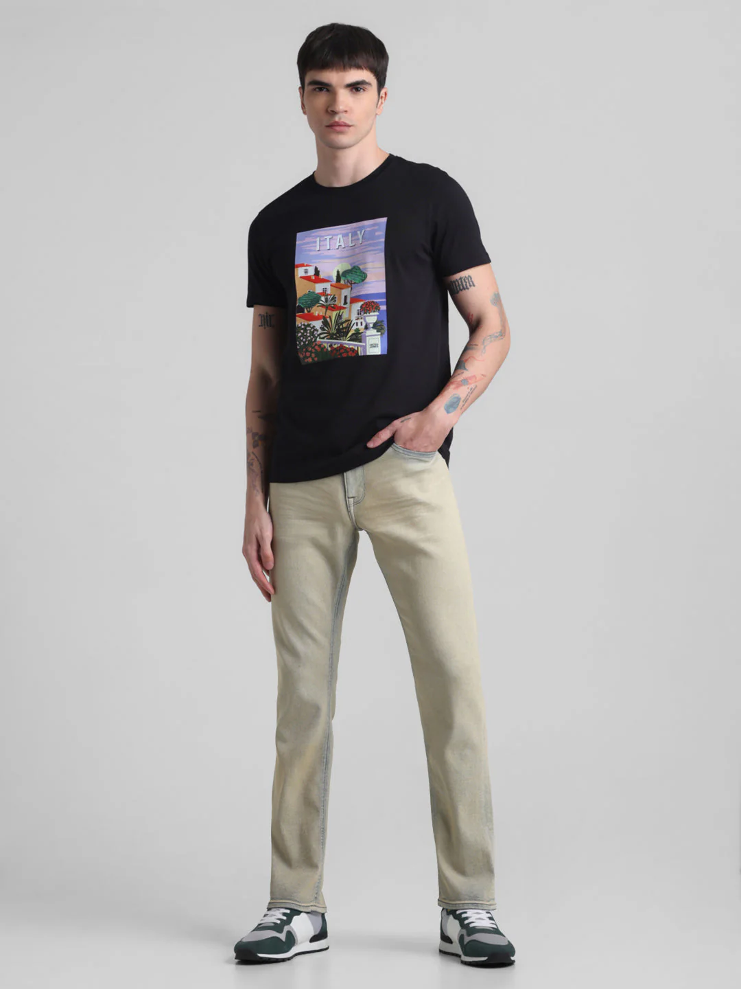 Black Italy Graphic Print Cotton T-shirt - Image 6