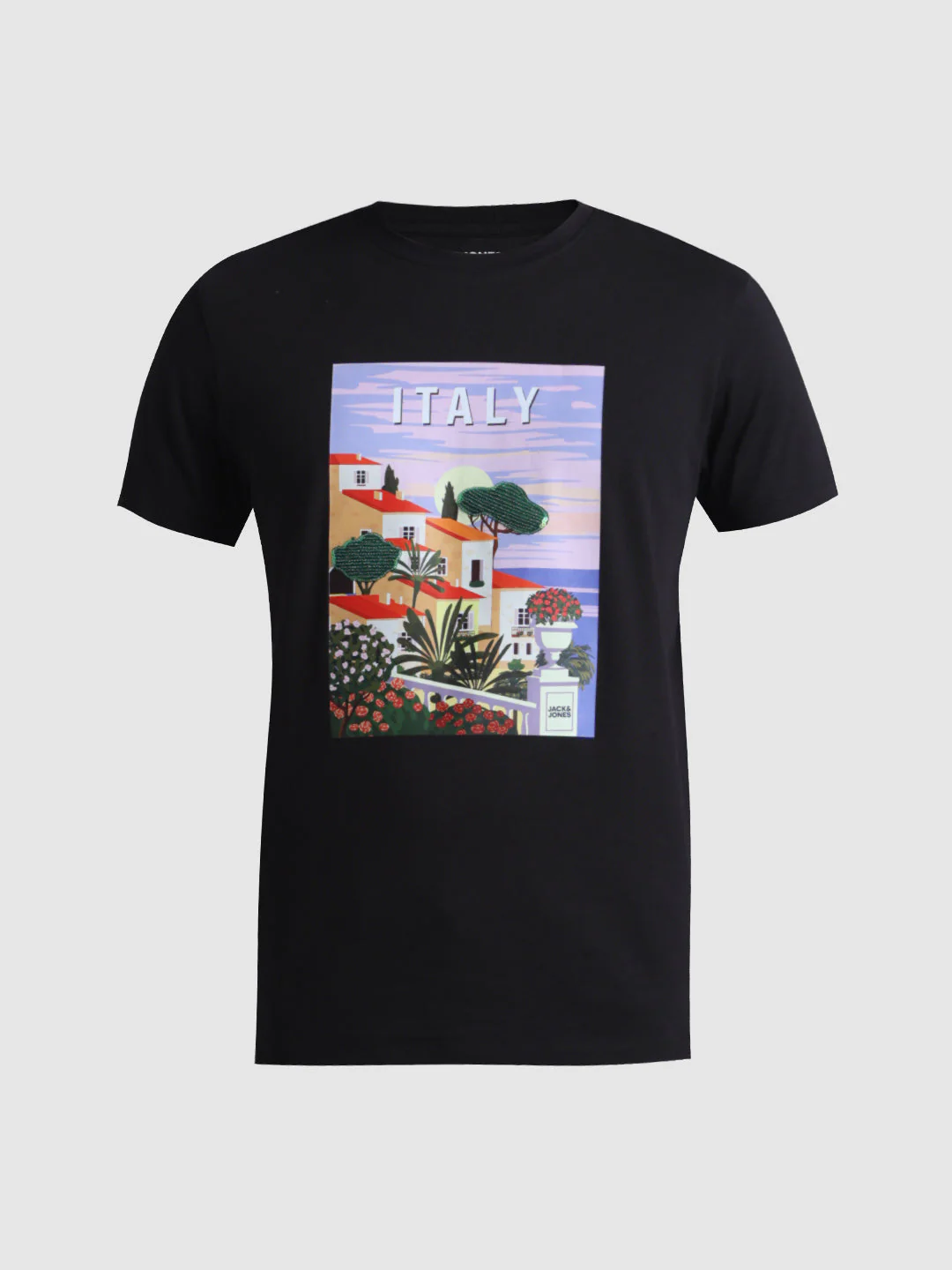Black Italy Graphic Print Cotton T-shirt - Image 7