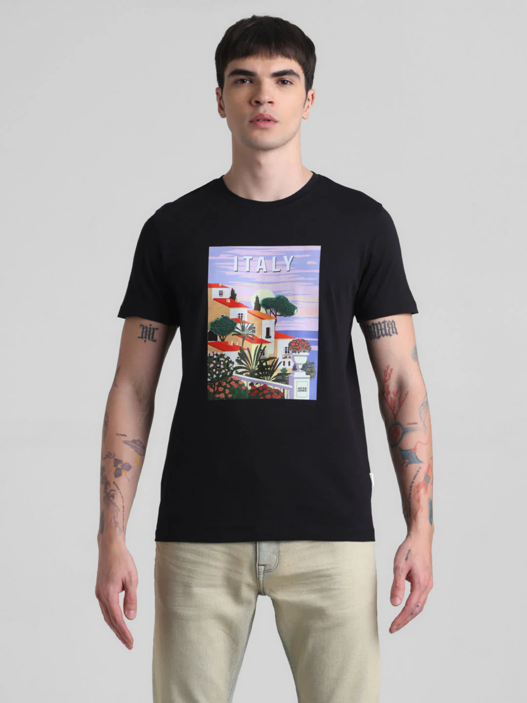 Black Italy Graphic Print Cotton T-shirt - Image 8