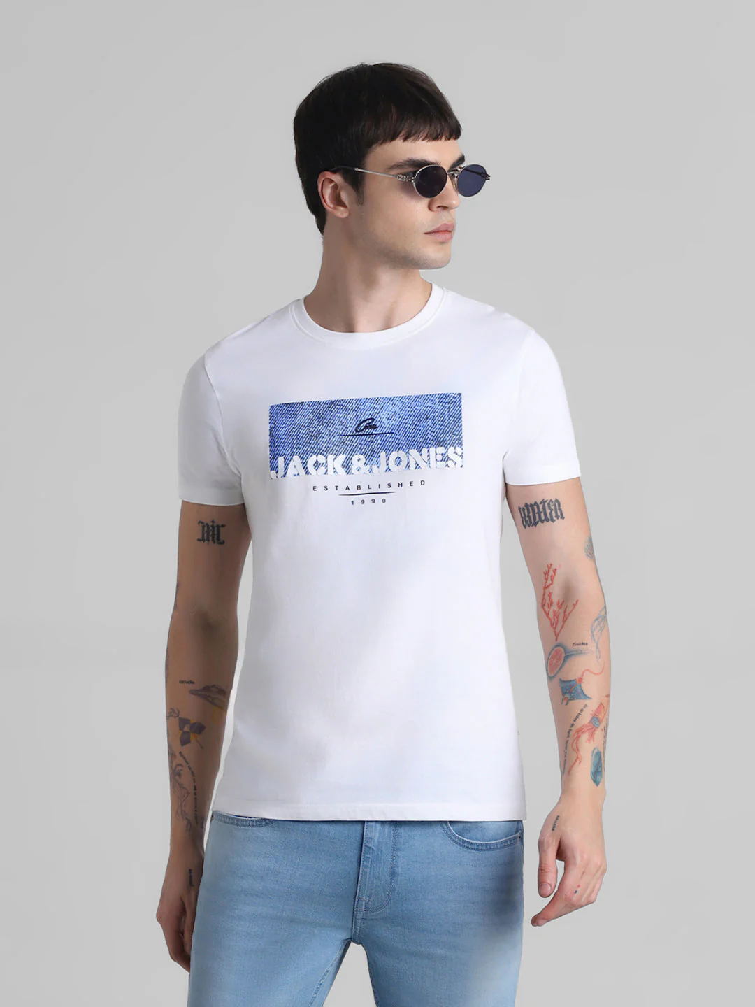 White Logo Print Cotton T-shirt
