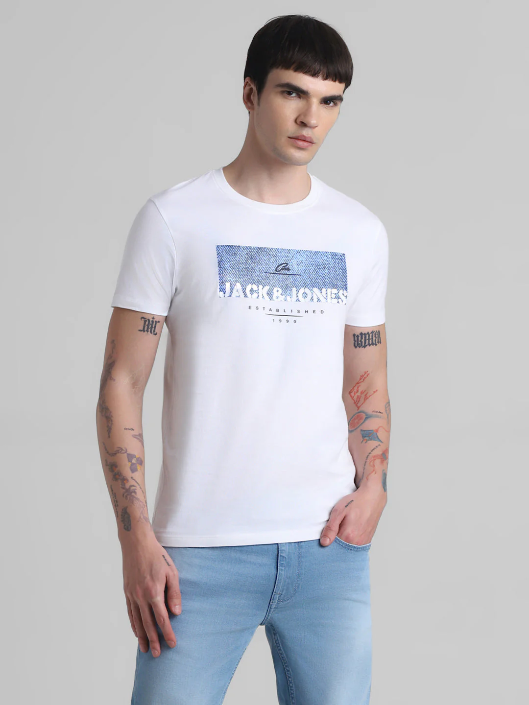 White Logo Print Cotton T-shirt - Image 2