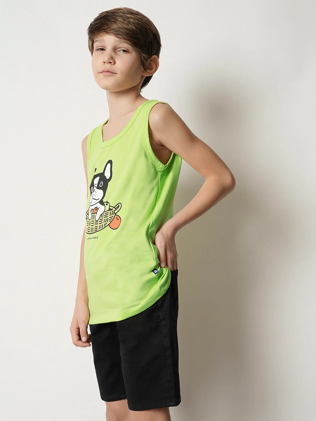 Boys Green Graphic Print T-shirt Vest - Image 3