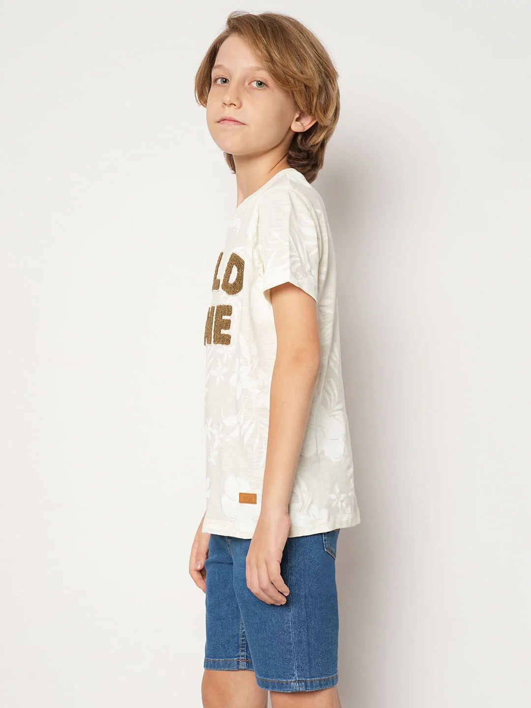 Boys Beige Printed Cotton T-shirt - Image 3
