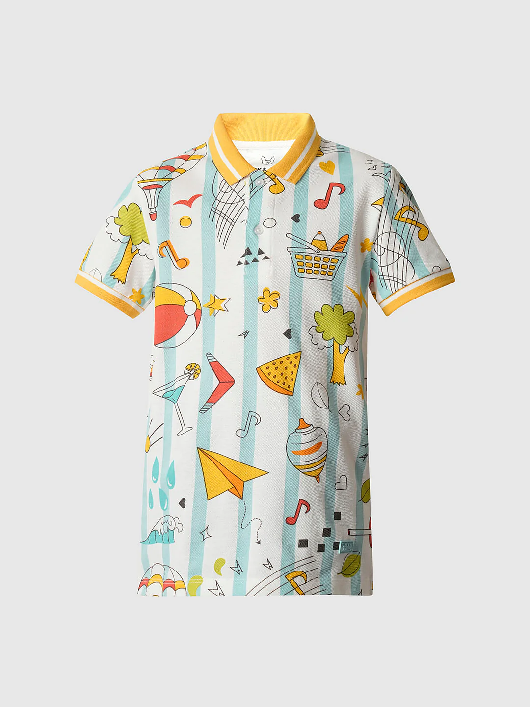 Boys White Printed Polo T-shirt - Image 7