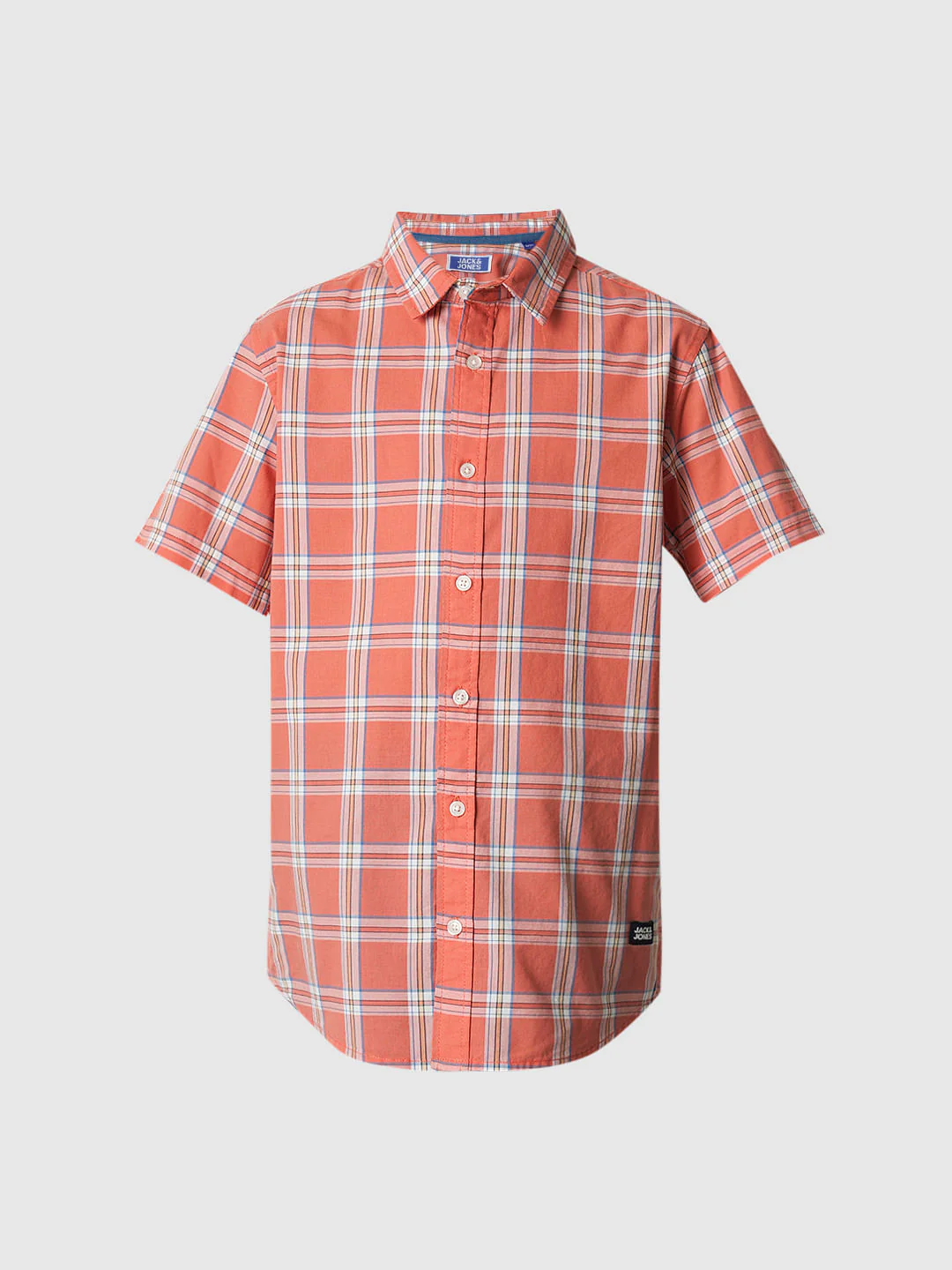 Boys Peach Check Cotton Shirt - Image 7