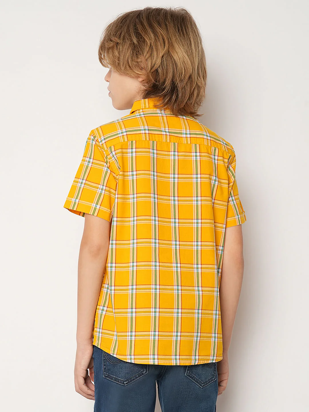 Boys Orange Check Cotton Shirt - Image 4