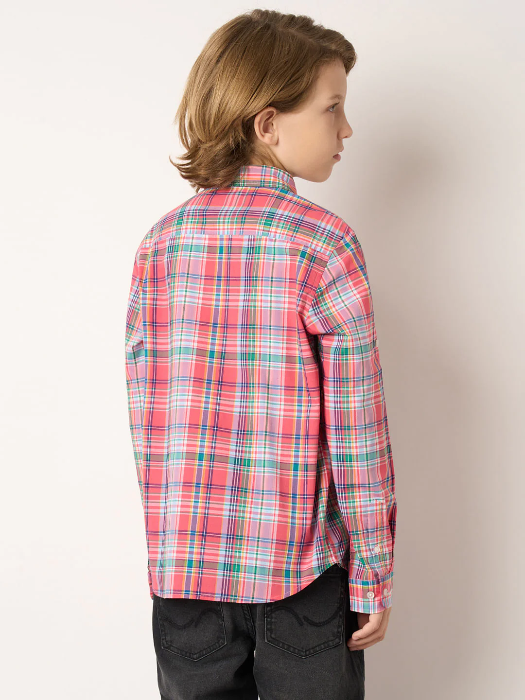 Boys Pink Check Full Sleeves Shirt - Image 4