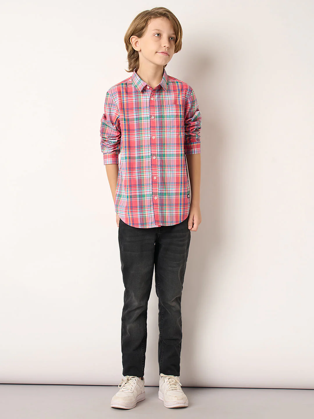 Boys Pink Check Full Sleeves Shirt - Image 5