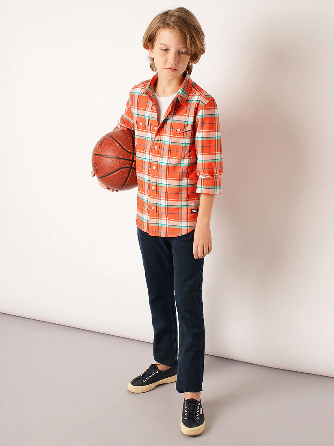 Boys Red Check Full Sleeves Shirt