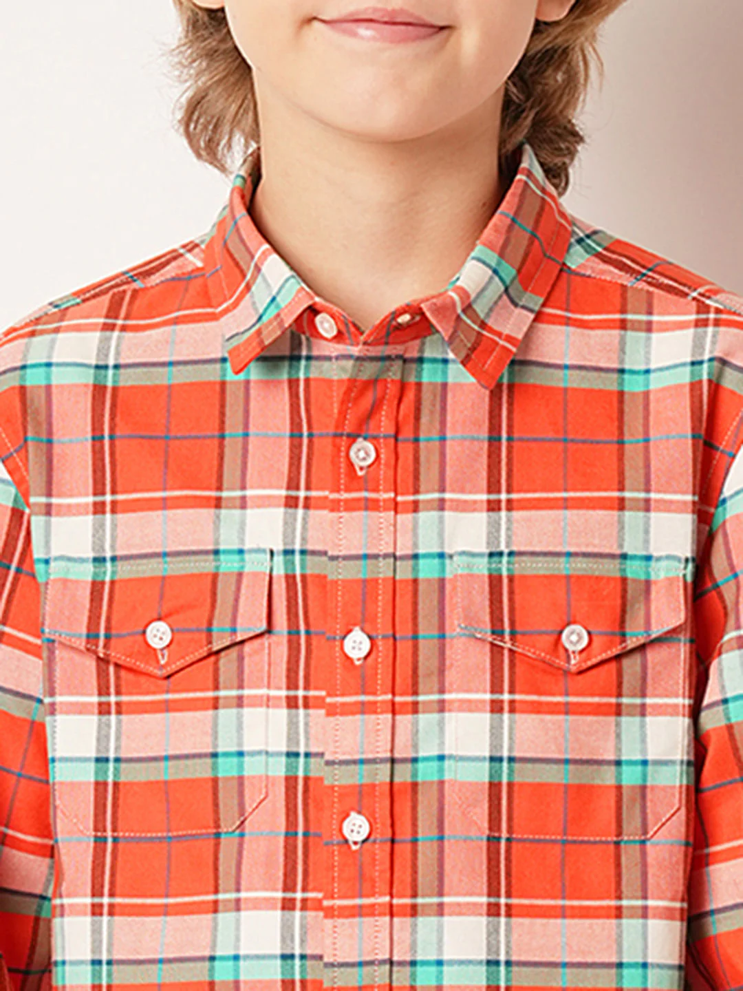 Boys Red Check Full Sleeves Shirt - Image 6
