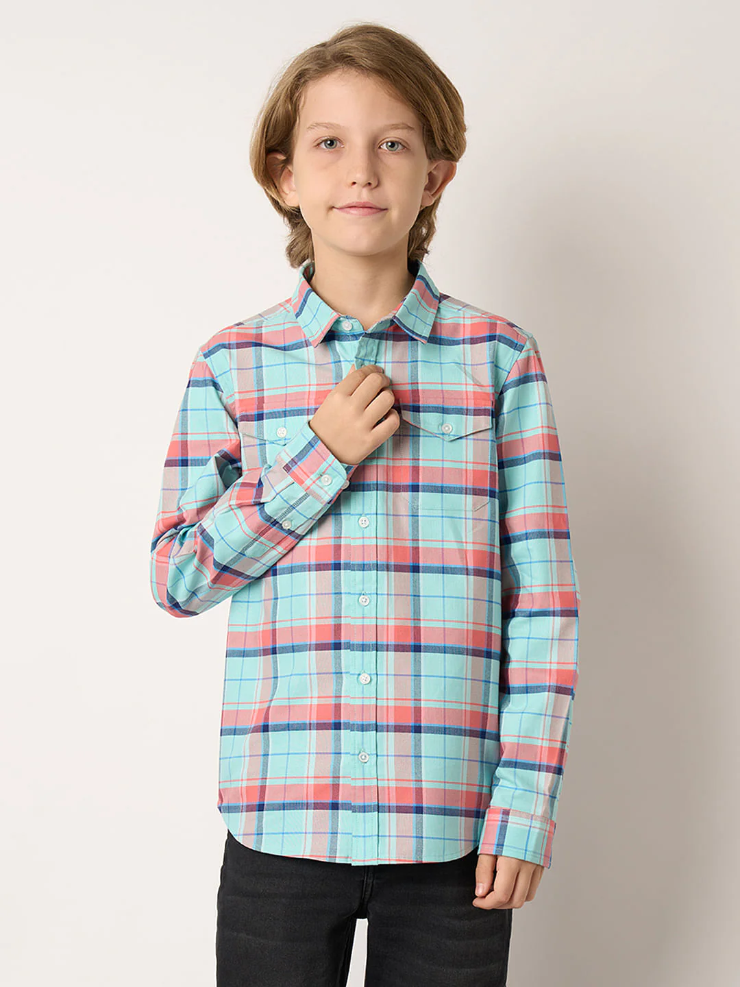 Boys Blue Check Full Sleeves Shirt - Image 2