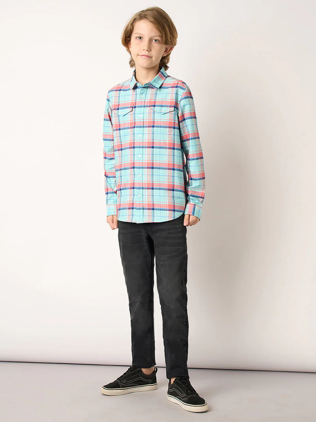 Boys Blue Check Full Sleeves Shirt - Image 5