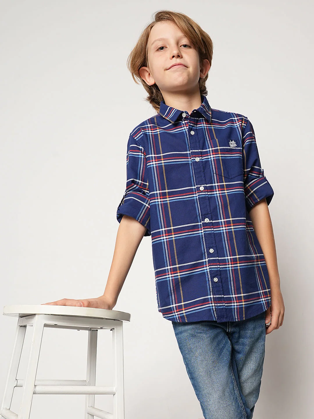 Boys Blue Check Cotton Shirt