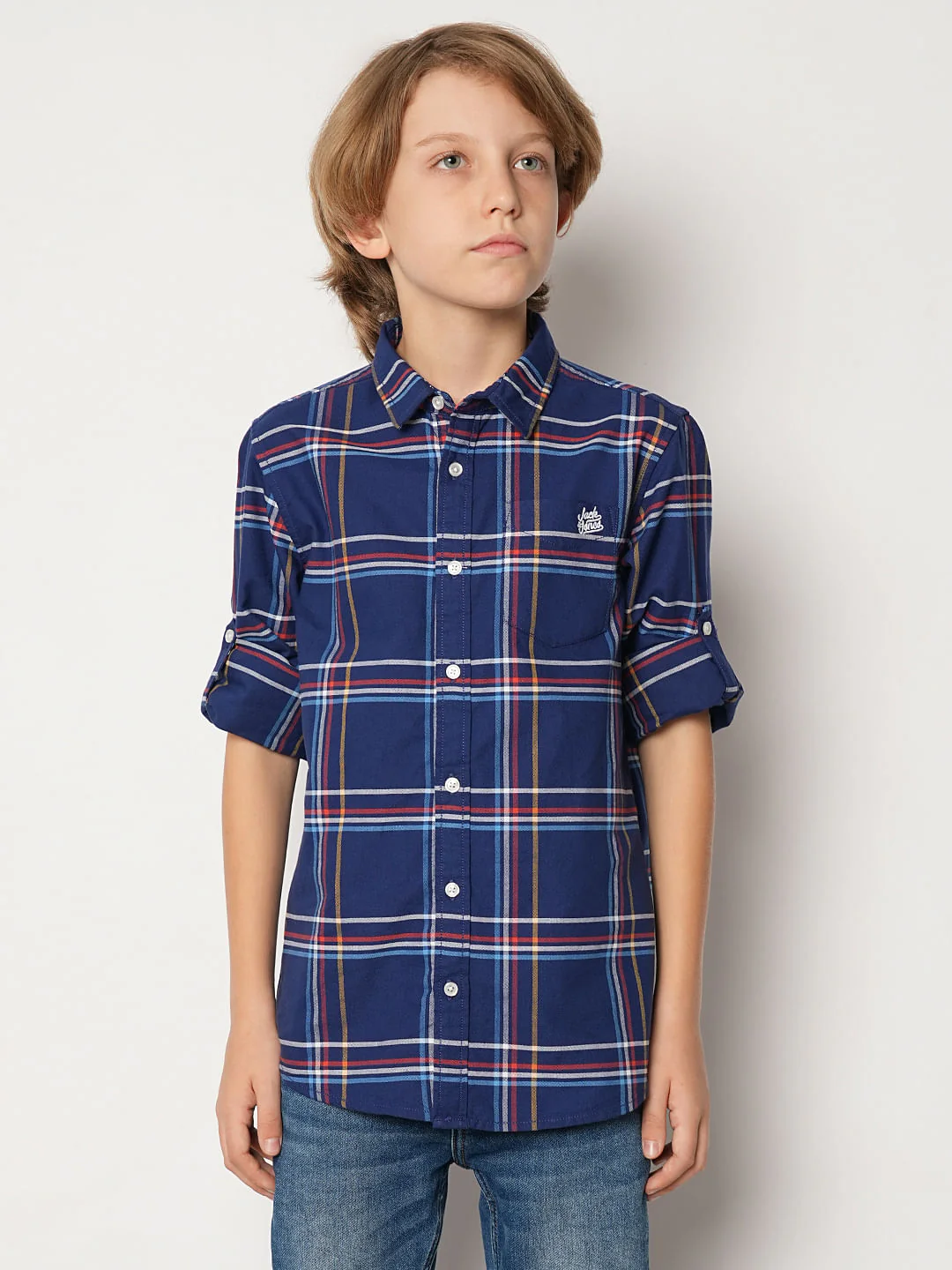 Boys Blue Check Cotton Shirt - Image 2