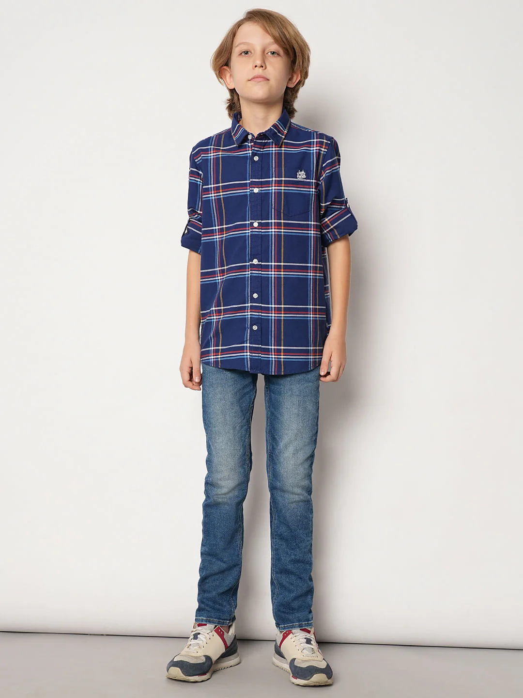 Boys Blue Check Cotton Shirt - Image 5