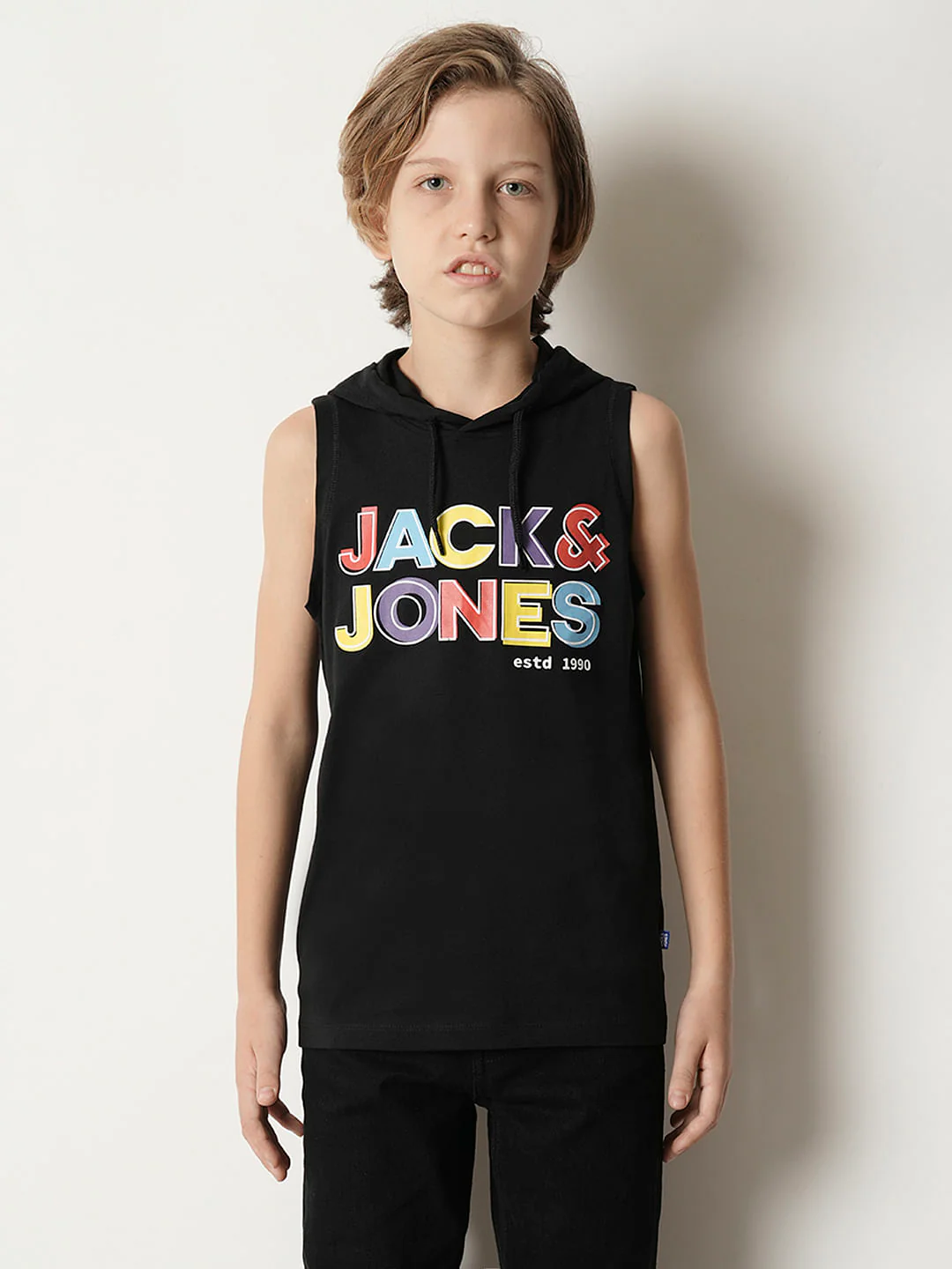 Boys Black Logo Print Hooded T-shirt - Image 2