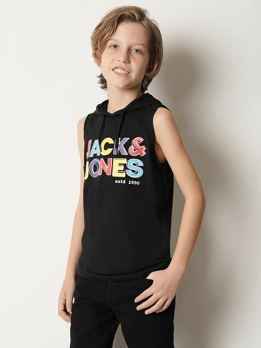 Boys Black Logo Print Hooded T-shirt - Image 3