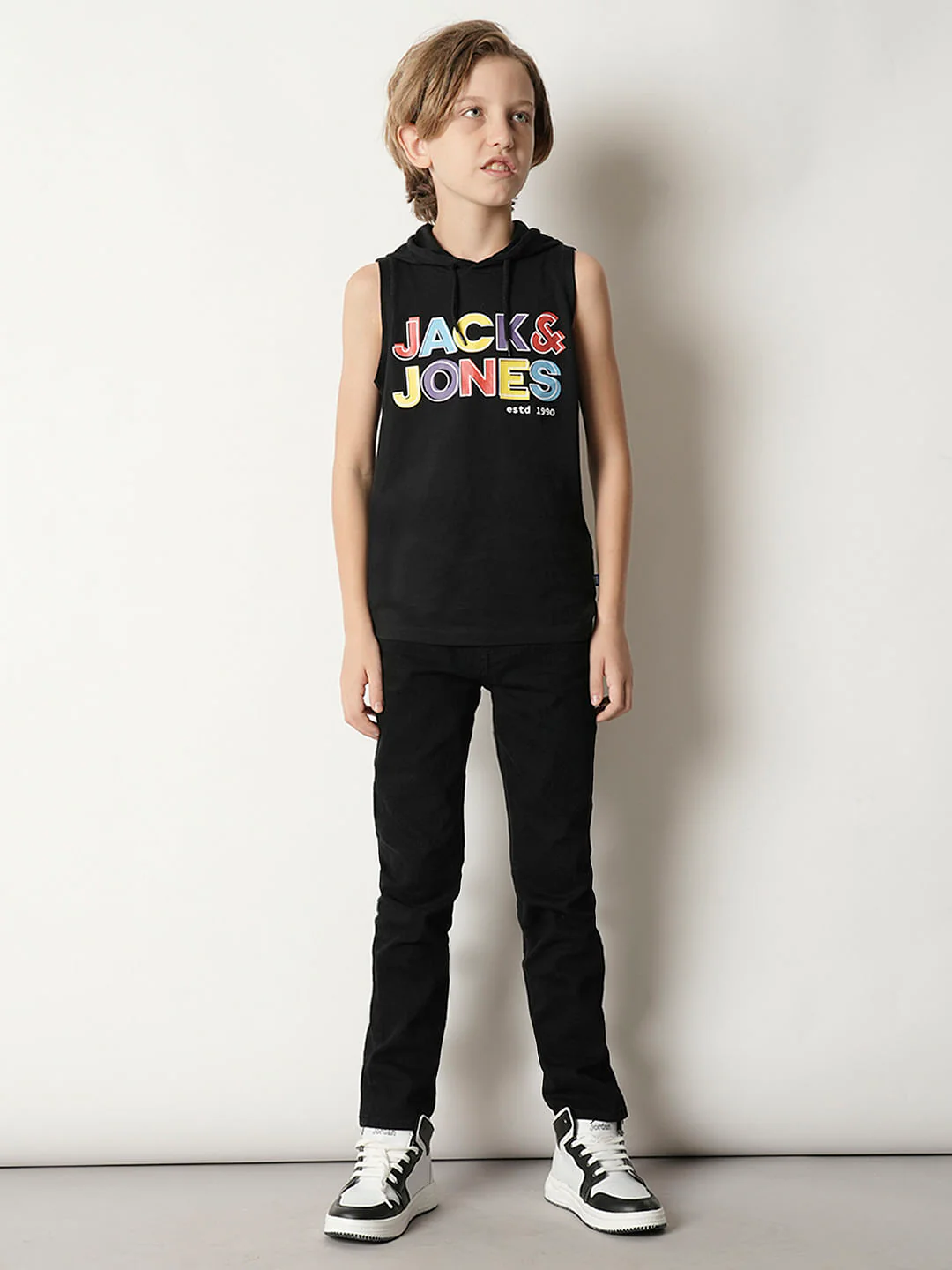 Boys Black Logo Print Hooded T-shirt - Image 5