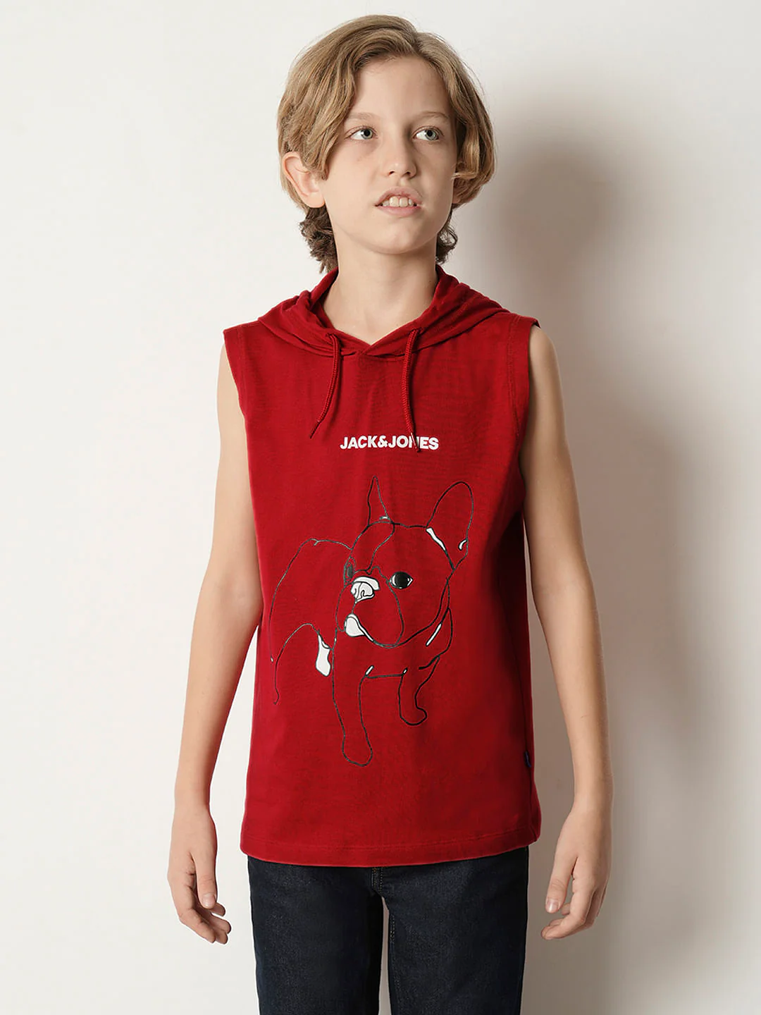 Boys Red Printed Hooded T-shirt - Image 2