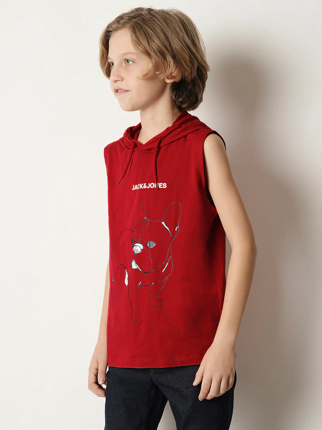 Boys Red Printed Hooded T-shirt - Image 3