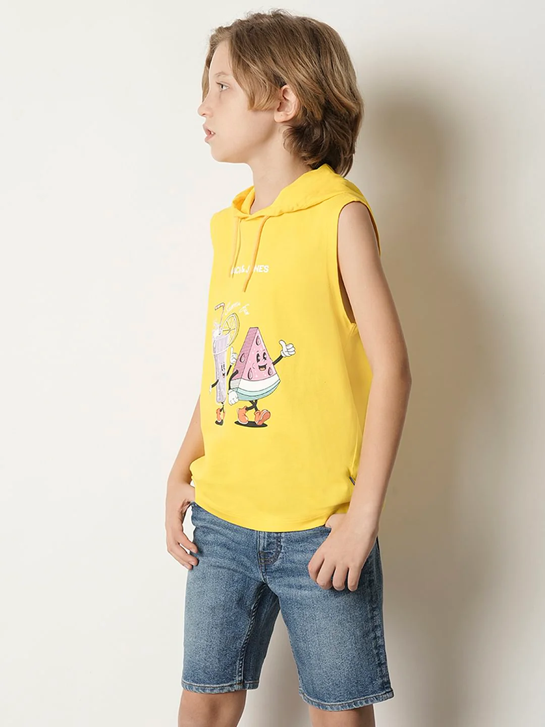Boys Yellow Graphic Print Hooded T-shirt - Image 3