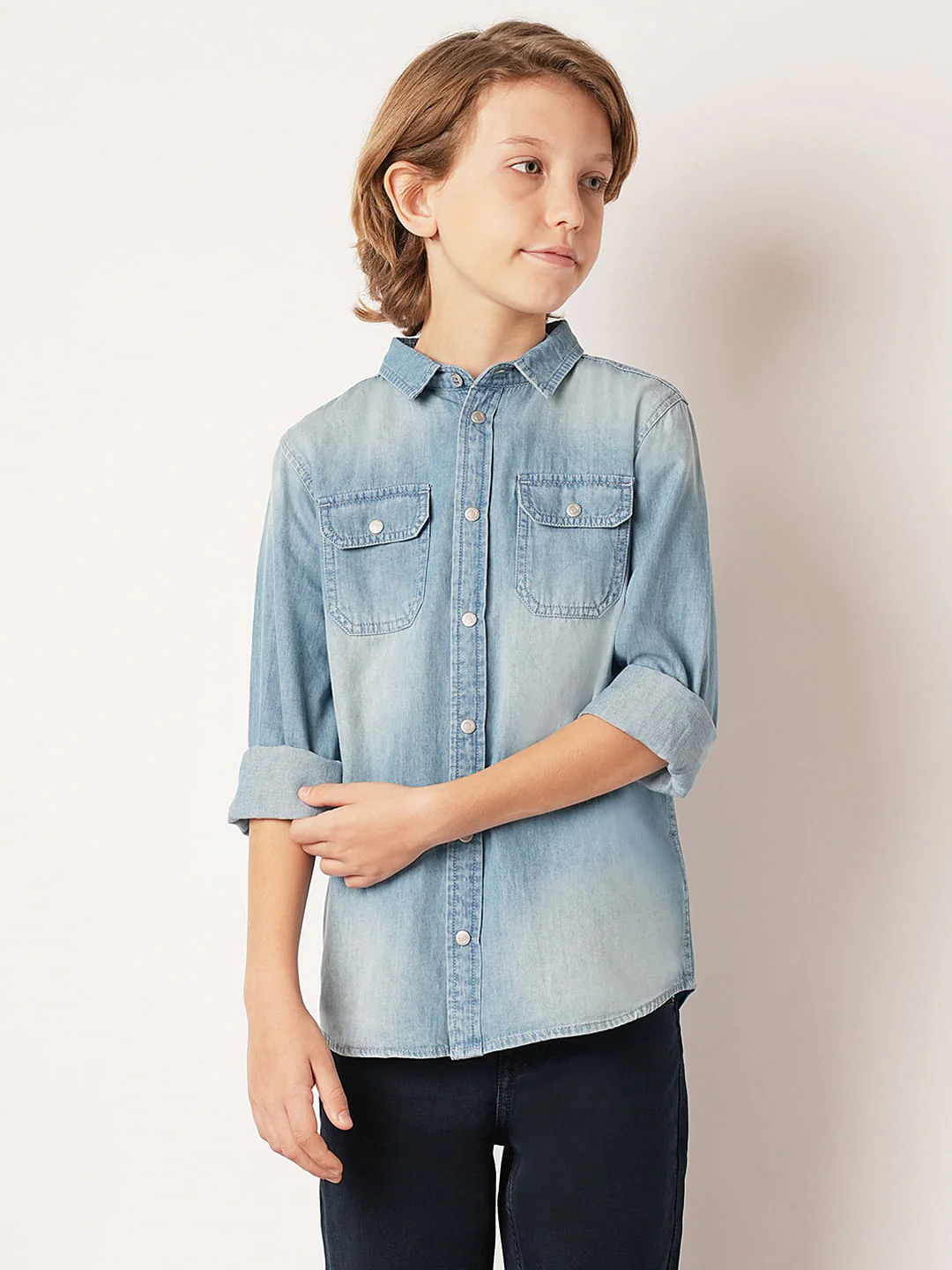 Boys Blue Washed Denim Shirt - Image 2