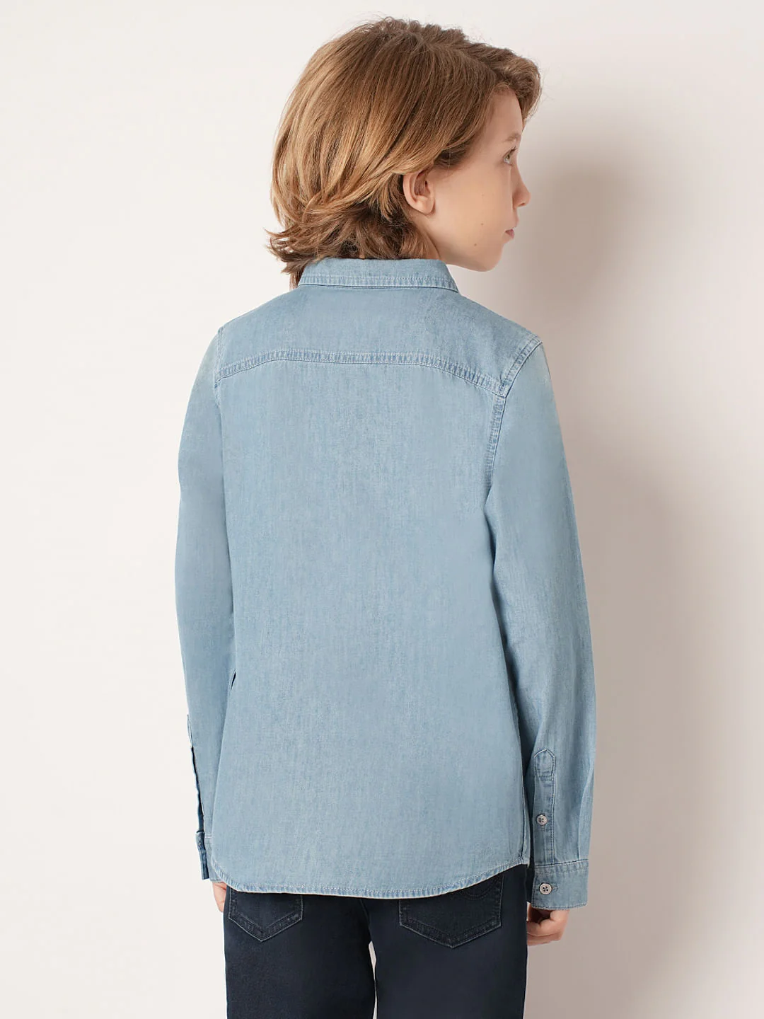 Boys Blue Washed Denim Shirt - Image 4