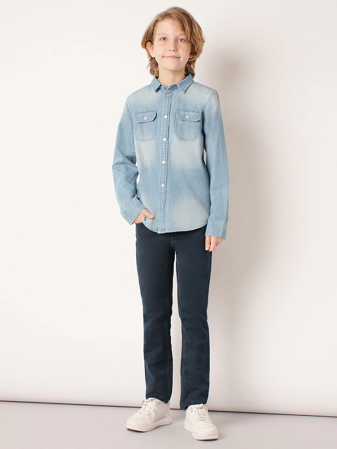 Boys Blue Washed Denim Shirt - Image 5