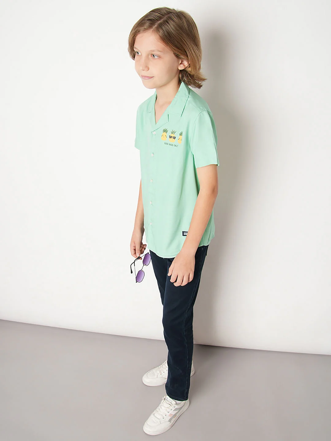 Boys Green Short Sleeves Shirt